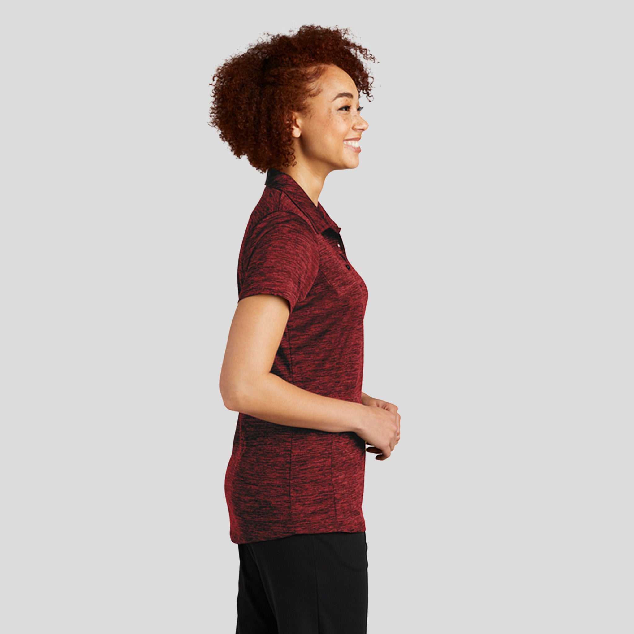 Women's PosiChargeยฎ Electric Heather Polo | Deep Red/ Black Electric